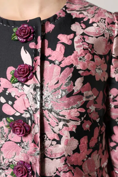 Dolce & Gabbana Pink Black Floral Brocade Trenchcoat Women's Jacket