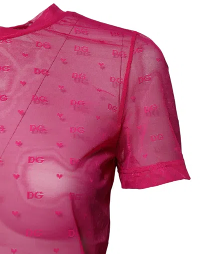 Dolce & Gabbana Pink Nylon See Through Women Short Sleeves Top In Pink