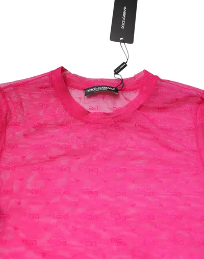 Dolce & Gabbana Pink Nylon See Through Women Short Sleeves Top In Pink