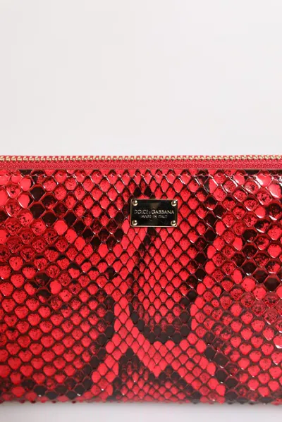 Dolce & Gabbana Red Exotic Leather Zip Around Continental Clutch Women's Wallet