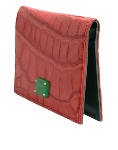 Pre-owned Dolce & Gabbana Red Exotic Leather Logo Plaque Card Holder Women's Wallet ()
