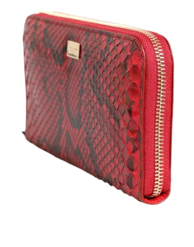 Dolce & Gabbana Red Exotic Leather Zip Around Continental Clutch Women's Wallet