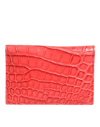 Pre-owned Dolce & Gabbana Red Exotic Leather Logo Plaque Card Holder Women's Wallet ()