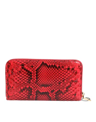 Dolce & Gabbana Red Exotic Leather Zip Around Continental Clutch Women's Wallet