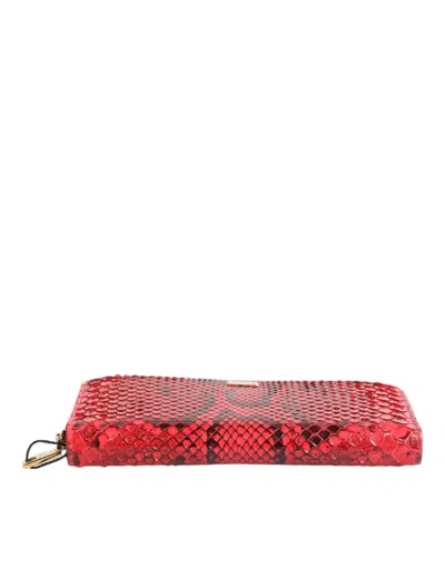 Dolce & Gabbana Red Exotic Leather Zip Around Continental Clutch Women's Wallet