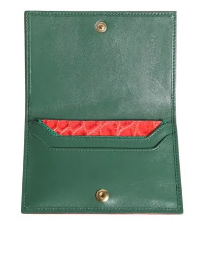 Pre-owned Dolce & Gabbana Red Exotic Leather Logo Plaque Card Holder Women's Wallet ()