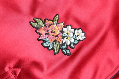 Pre-owned Dolce & Gabbana Red Floral Patch Full Zip Men Bomber Men's Jacket ()