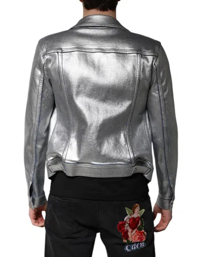 Pre-owned Dolce & Gabbana Silver Cotton Button Down Denim Biker Men's Jacket ()