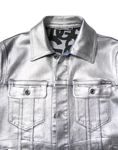 Pre-owned Dolce & Gabbana Silver Cotton Button Down Denim Biker Men's Jacket ()