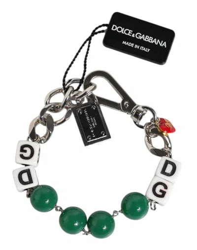 Dolce & Gabbana Silver Tone Brass Bead Dice Logo Embellish Charm Women's Bracelet