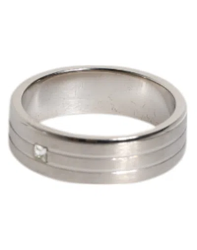 Dolce & Gabbana Silver Tone Brass Clear Crystal Dg Logo Ring In Metallic