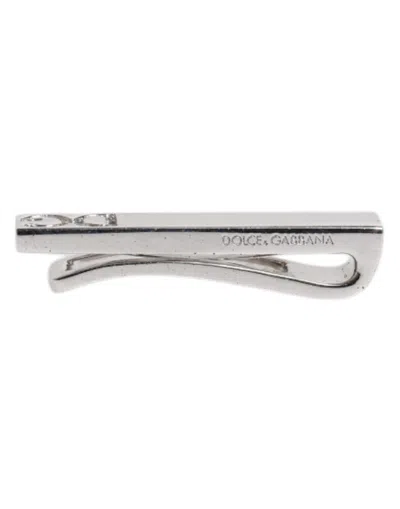 Dolce & Gabbana Silver Tone Brass Logo Branded Tie Clip Bar In Brown