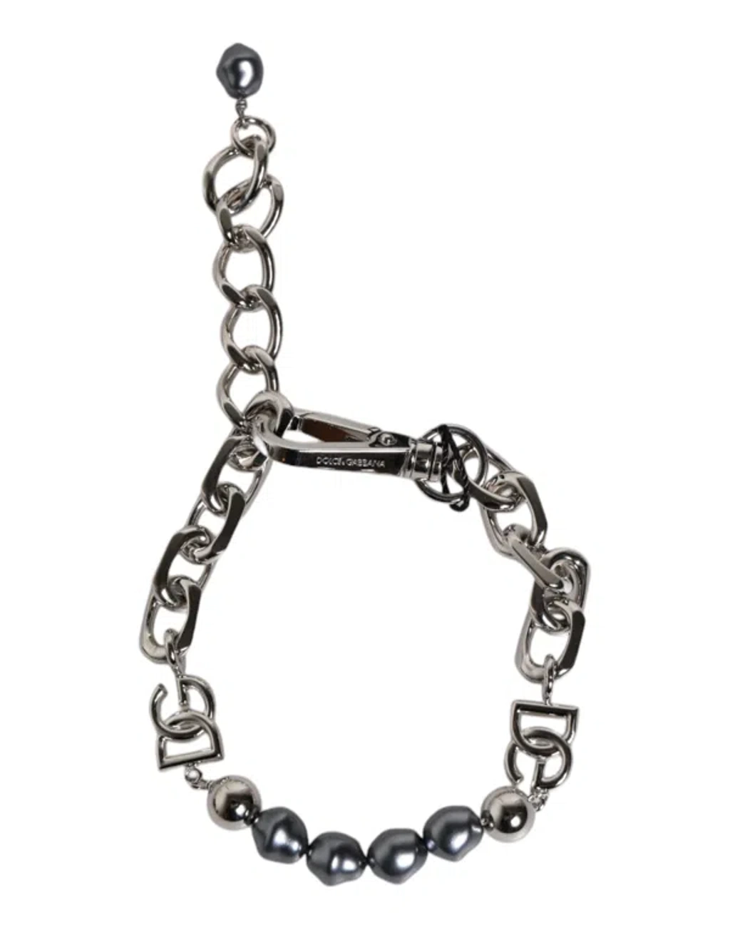 Dolce & Gabbana Silver Tone Chain Lobster Clasp Logo Gray
