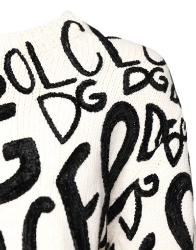 Dolce & Gabbana White Black Logo Print Women Pullover Sweater In White