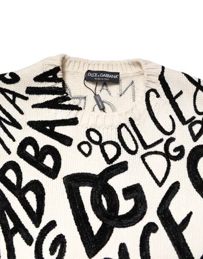 Dolce & Gabbana White Black Logo Print Women Pullover Sweater In White