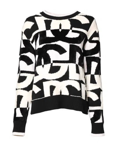 Dolce & Gabbana White Black Logo Print Women Pullover Sweater In Black