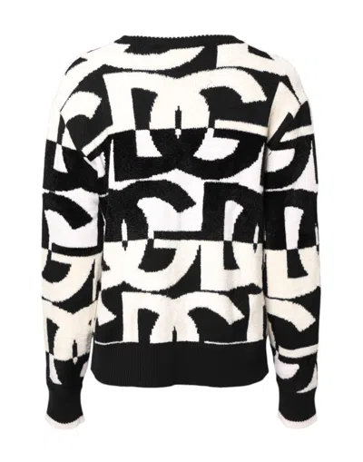 Dolce & Gabbana White Black Logo Print Women Pullover Sweater In Black