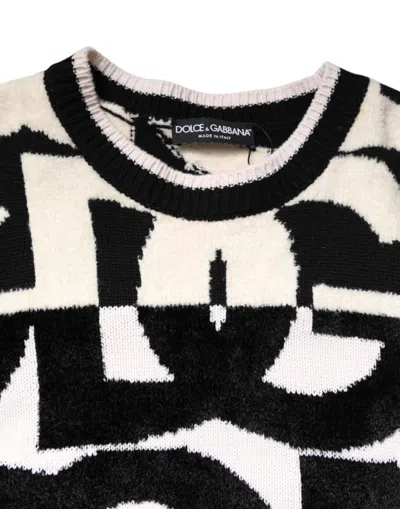 Dolce & Gabbana White Black Logo Print Women Pullover Sweater In Black