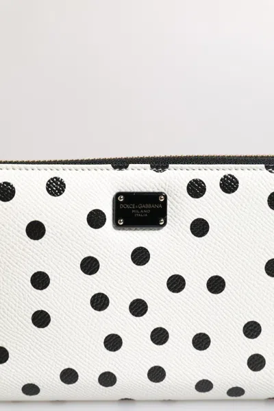 Pre-owned Dolce & Gabbana White Black Striped Leather Zip Around Continental Women's Wallet ()