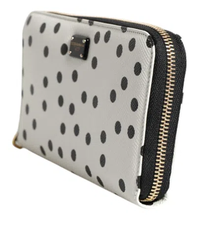 Pre-owned Dolce & Gabbana White Black Striped Leather Zip Around Continental Women's Wallet ()