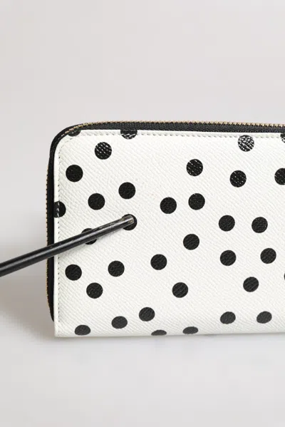 Pre-owned Dolce & Gabbana White Black Striped Leather Zip Around Continental Women's Wallet ()