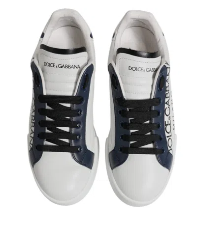 Pre-owned Dolce & Gabbana White Blue Crown Low Top Men Sneakers Men's Shoes ()