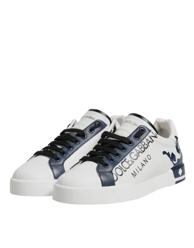 Pre-owned Dolce & Gabbana White Blue Crown Low Top Men Sneakers Men's Shoes ()
