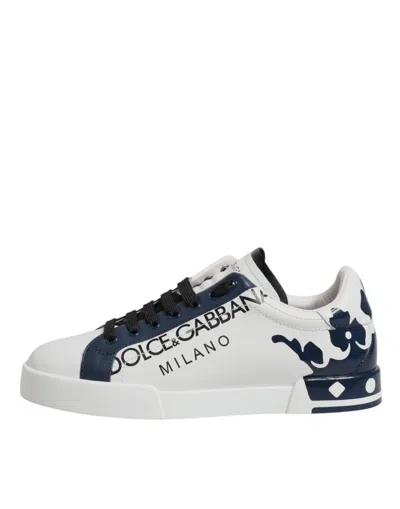 Pre-owned Dolce & Gabbana White Blue Crown Low Top Men Sneakers Men's Shoes ()