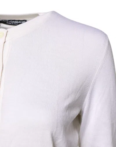 Dolce & Gabbana White Cashmere Crew Neck Top Cardigan Sweater In White