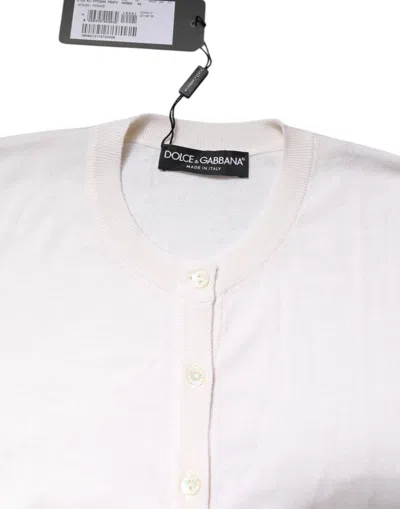 Dolce & Gabbana White Cashmere Crew Neck Top Cardigan Sweater In White