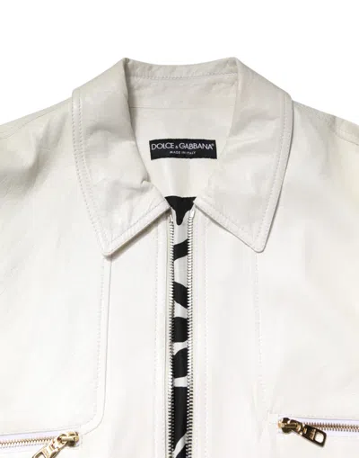 Dolce & Gabbana White Collared Full Zip Biker Coat Jacket In White