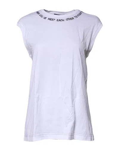 Pre-owned Dolce & Gabbana White Cotton Sleeveless Printed Tank Women's T-shirt ()