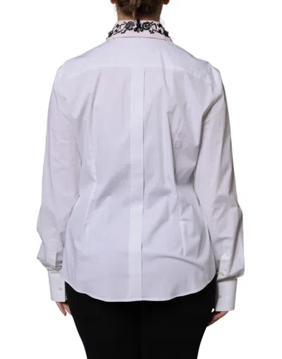 Pre-owned Dolce & Gabbana White Embellished Collared Dress Shirt Women's Top ()