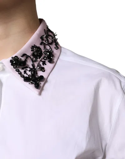 Pre-owned Dolce & Gabbana White Embellished Collared Dress Shirt Women's Top ()