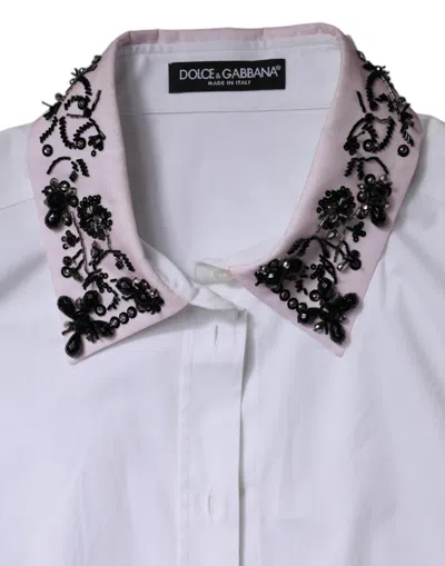 Pre-owned Dolce & Gabbana White Embellished Collared Dress Shirt Women's Top ()