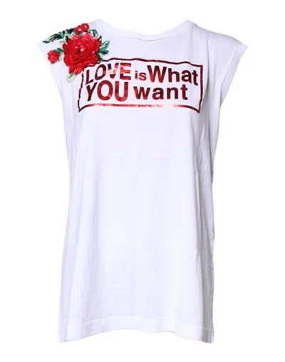 Dolce & Gabbana White Floral Graphic Print Sleeveless Tank Top In White