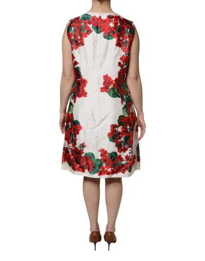 Pre-owned Dolce & Gabbana White Floral Printed Silk Knee Length Women's Dress ()