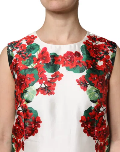 Pre-owned Dolce & Gabbana White Floral Printed Silk Knee Length Women's Dress ()