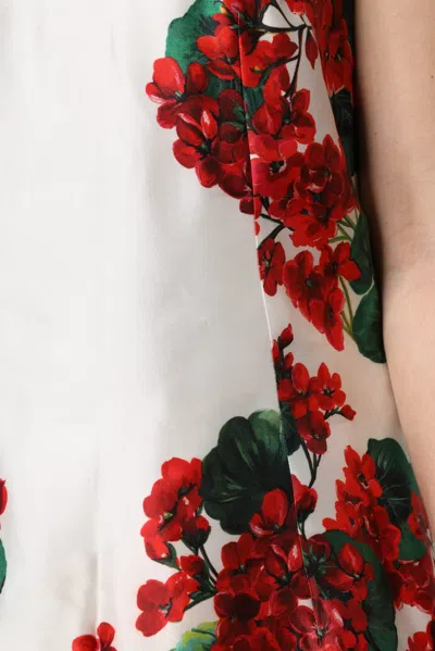 Pre-owned Dolce & Gabbana White Floral Printed Silk Knee Length Women's Dress ()