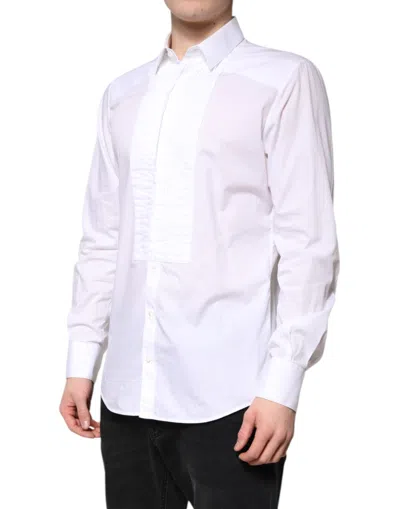 Pre-owned Dolce & Gabbana White Gold Cotton Poplin Bib Men Dress Men's Shirt ()