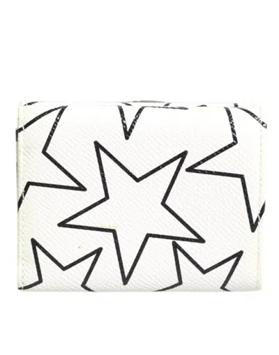 Pre-owned Dolce & Gabbana White Leather Trifold Dg Star Print Card Holder Women's Wallet ()