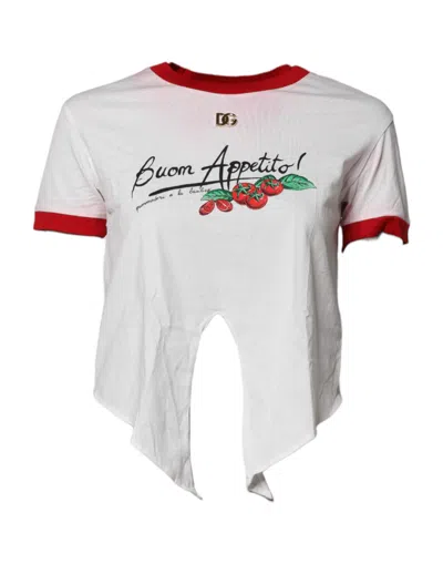 Pre-owned Dolce & Gabbana White Printed Round Neck Cropped Top Women's T-shirt ()