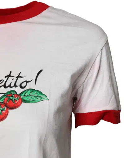 Pre-owned Dolce & Gabbana White Printed Round Neck Cropped Top Women's T-shirt ()