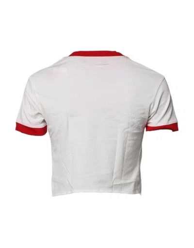 Pre-owned Dolce & Gabbana White Printed Round Neck Cropped Top Women's T-shirt ()