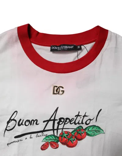 Pre-owned Dolce & Gabbana White Printed Round Neck Cropped Top Women's T-shirt ()