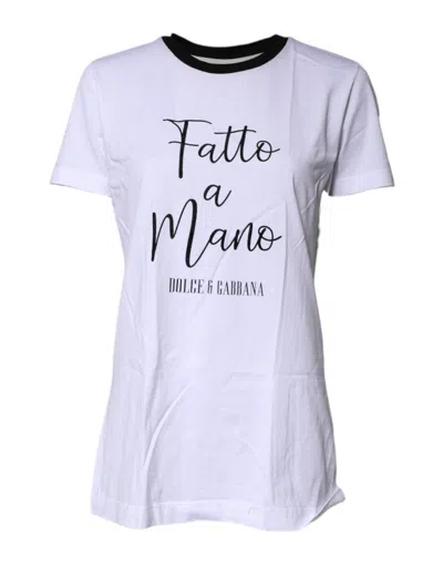 Pre-owned Dolce & Gabbana White Printed Round Neck Top Cotton Women's T-shirt ()