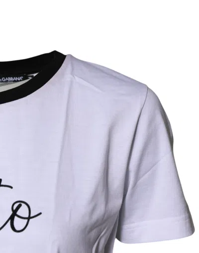 Pre-owned Dolce & Gabbana White Printed Round Neck Top Cotton Women's T-shirt ()
