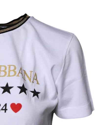 Pre-owned Dolce & Gabbana White Printed Round Neck Top Cotton Women's T-shirt ()