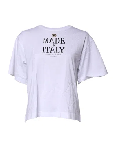 Pre-owned Dolce & Gabbana White Printed Round Neck Top Cotton Women's T-shirt ()