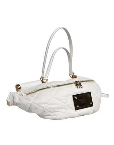 Pre-owned Dolce & Gabbana White Quilted Logo Plaque Belt Waist Fanny Pack Women's Bag ()